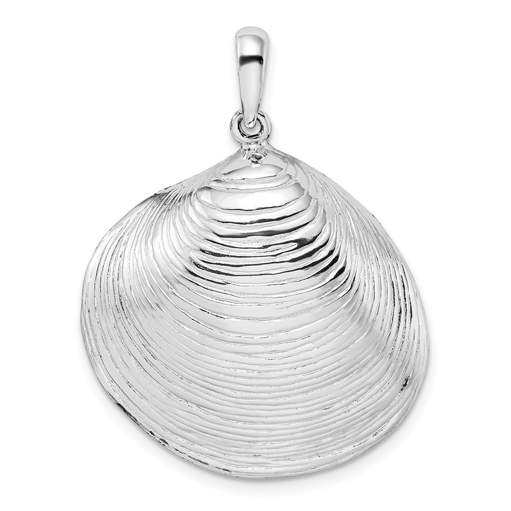 925 Sterling Silver Rhodium-Plated 3D Large Clam Shell Necklace Charm Pendant